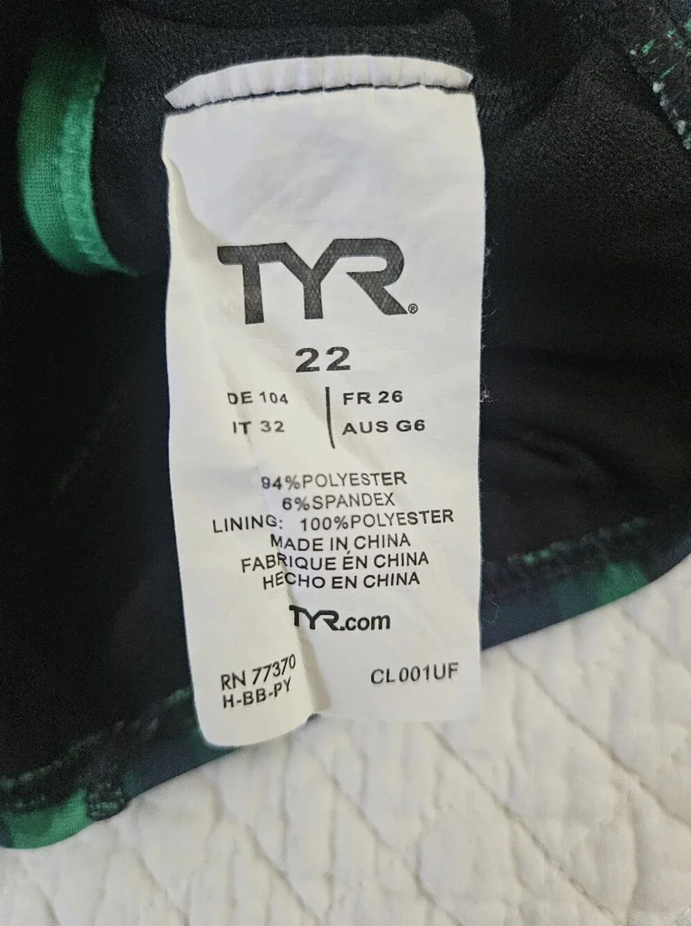 TYR Girls Green Camouflage Athletic One-Piece Swimsuit Sz 22